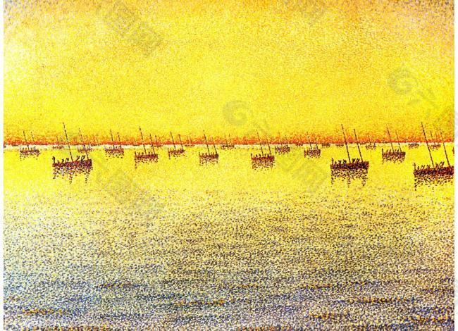 海上風(fēng)景點(diǎn)彩油畫圖片