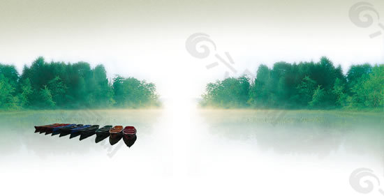 幽靜湖畔晨曦風(fēng)景PSD分層模板