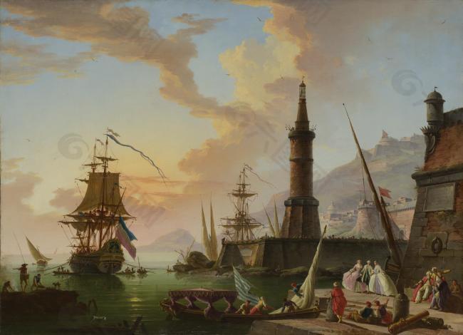 Claude-Joseph Vernet - A Seaport大師畫家古典畫古典建筑古典景物裝飾畫油畫