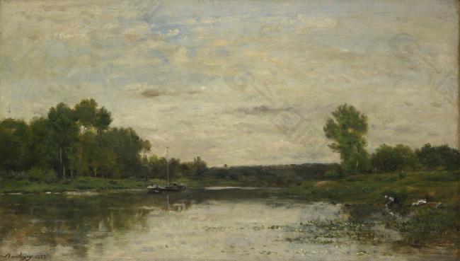 Charles-Francois Daubigny - View on the Oise大師畫家古典畫古典建筑古典景物裝飾畫油畫