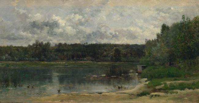 Charles-Francois Daubigny - River Scene with Ducks大師畫家古典畫古典建筑古典景物裝飾畫油畫