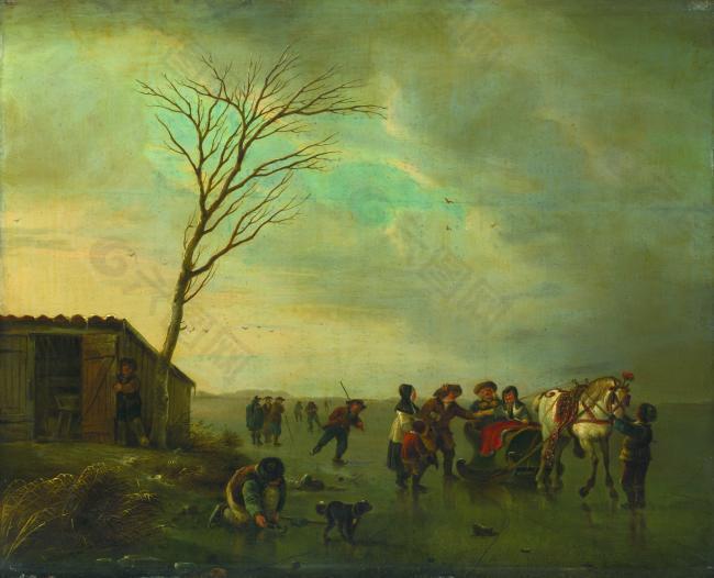 Andries Vermeulen - A Scene on the Ice大師畫家古典畫古典建筑古典景物裝飾畫油畫