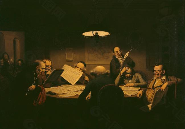 Johann Peter Hasenclever - The Reading Room大師畫家古典畫古典建筑古典景物裝飾畫油畫