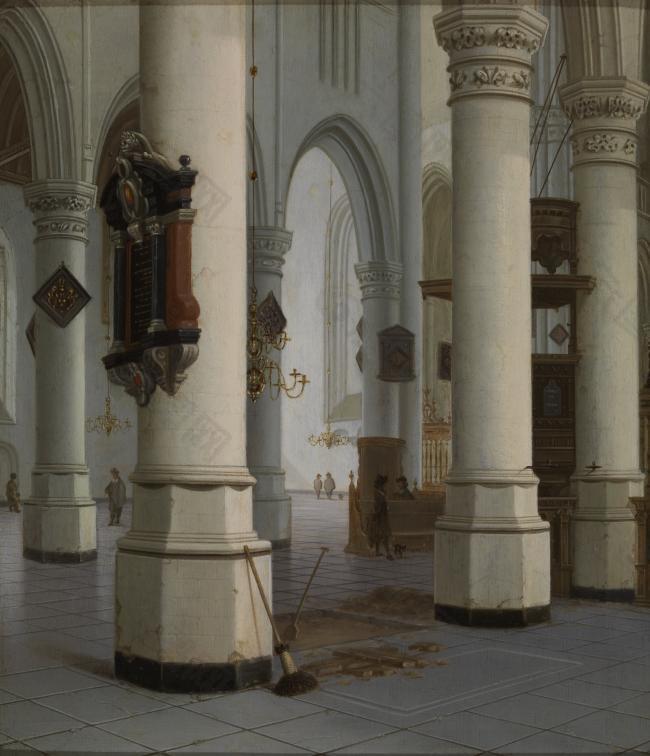 Hendrick Cornelisz Van Vliet - Interior of the Nieuwe Kerk , new Church, in Delft大師畫家古典畫古典建筑古典景物裝飾畫油