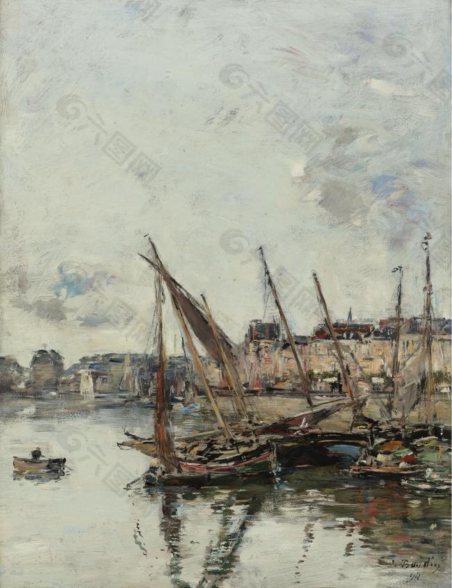 Eugene Boudin - The Port of Trouvill, Marine Basin, 1894.jpeg大師畫家風景畫靜物油畫建筑油畫裝飾畫