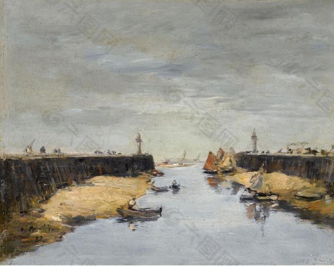 Eugene Boudin - Trouville, the Jetties, 1882.jpeg大師畫家風景畫靜物油畫建筑油畫裝飾畫