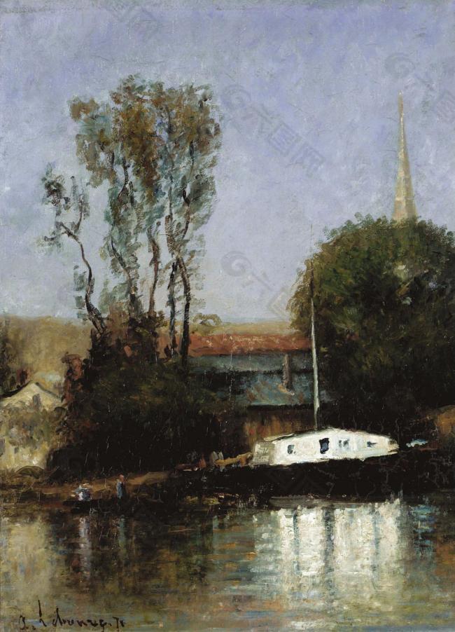 Albert Lebourg - A Boat on the Seine, 1871大師畫家風(fēng)景畫靜物油畫建筑油畫裝飾畫