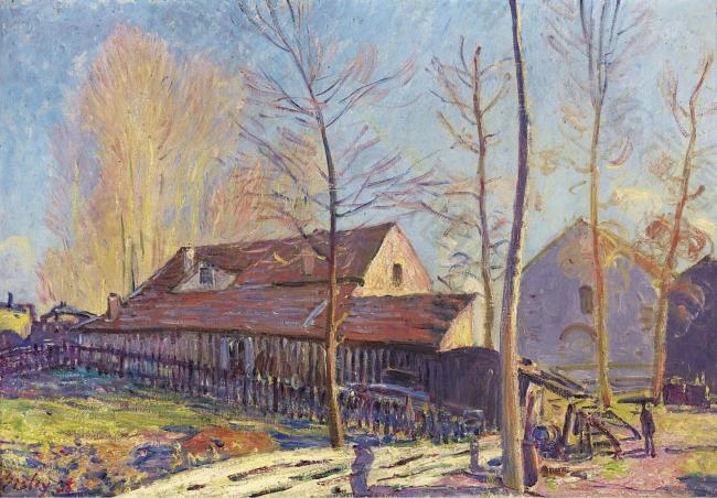 Alfred Sisley - The Mills of Moret, Frost, Evening Effect, 1888.jpeg大師畫家風景畫靜物油畫建筑油畫裝飾畫