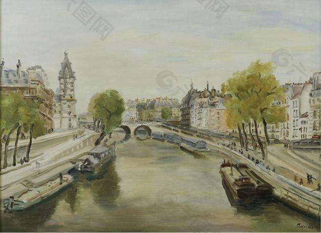 Lucien Adrion - Paris, the Quay大師畫家風(fēng)景畫靜物油畫建筑油畫裝飾畫