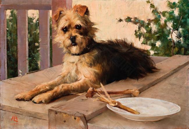 Lucien Henry - The Dog, 1890大師畫家風(fēng)景畫靜物油畫建筑油畫裝飾畫