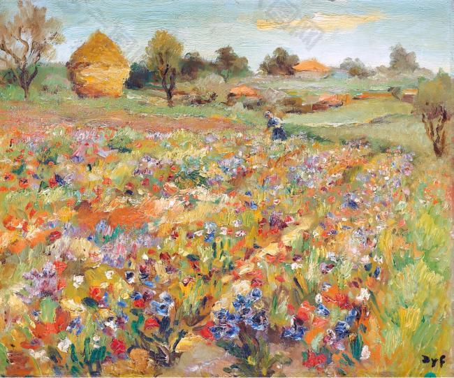 Marcel Dyf - The Field of Poppies大師畫家風景畫靜物油畫建筑油畫裝飾畫