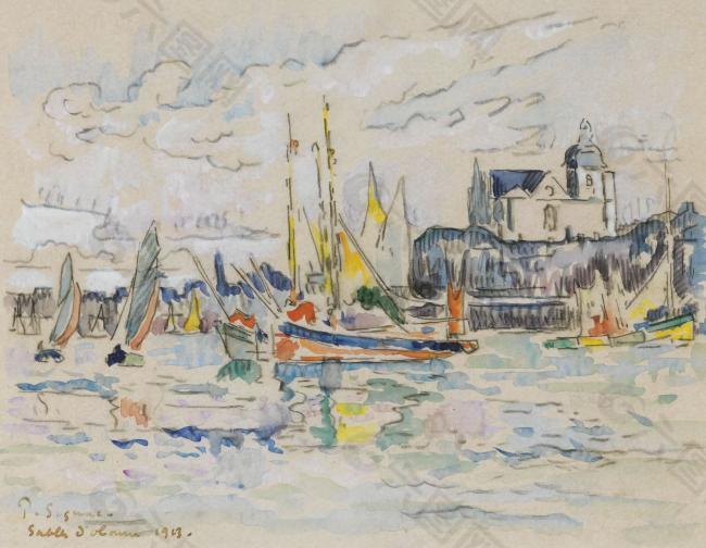 Paul Signac - View of the Port of Sables d`Olonne, 1913大師畫家風(fēng)景畫靜物油畫建筑油畫裝飾畫