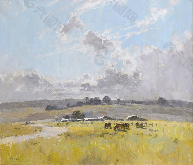 Penleigh Boyd - Landscape with Cattle and Farm Buildings, 1921大师画家风景画静物油画建筑油画装饰画