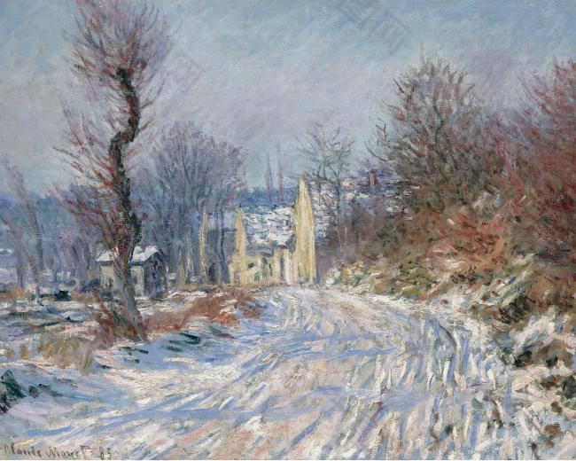 Claude Monet - The Road at Giverny in Winter, 1885法國畫家克勞德.莫奈oscar claude Monet風景油畫裝飾畫