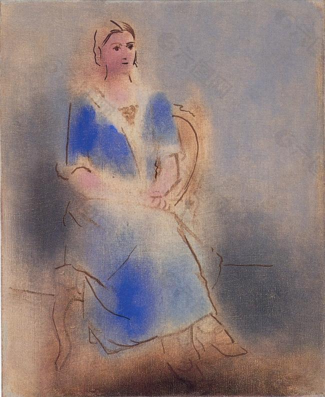 1923 Olga assise西班牙畫家巴勃羅畢加索抽象油畫人物人體油畫裝飾畫