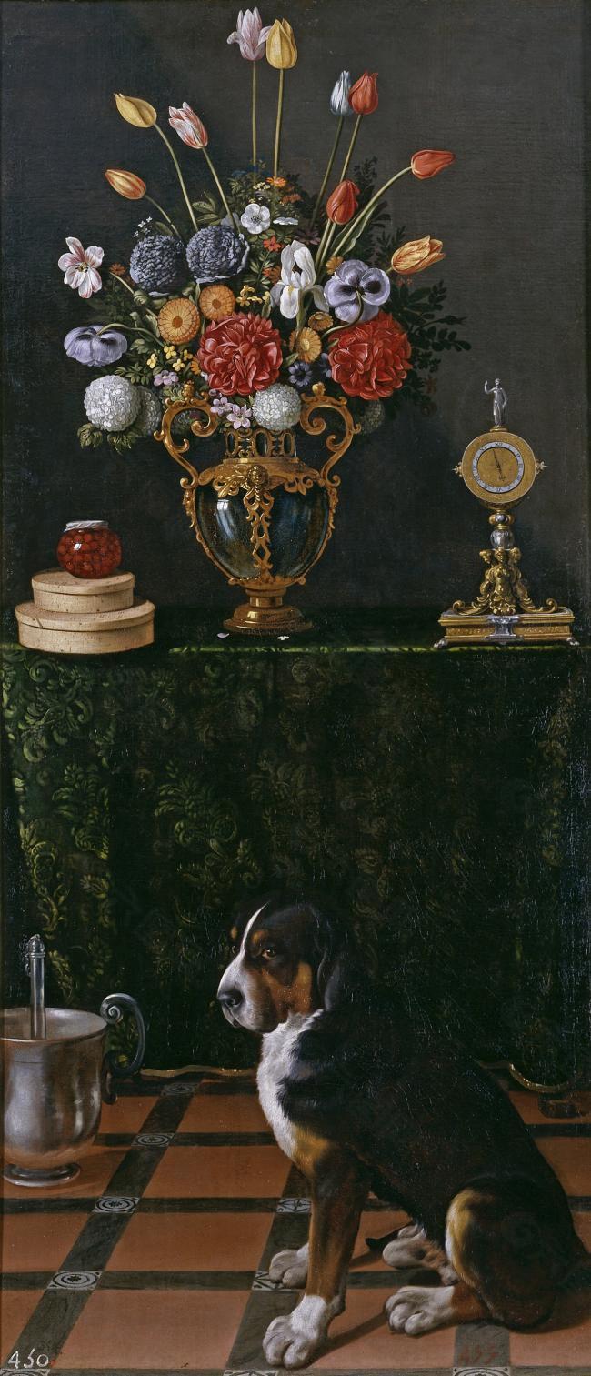 muerta con florero y perro, Ca. 1625花卉