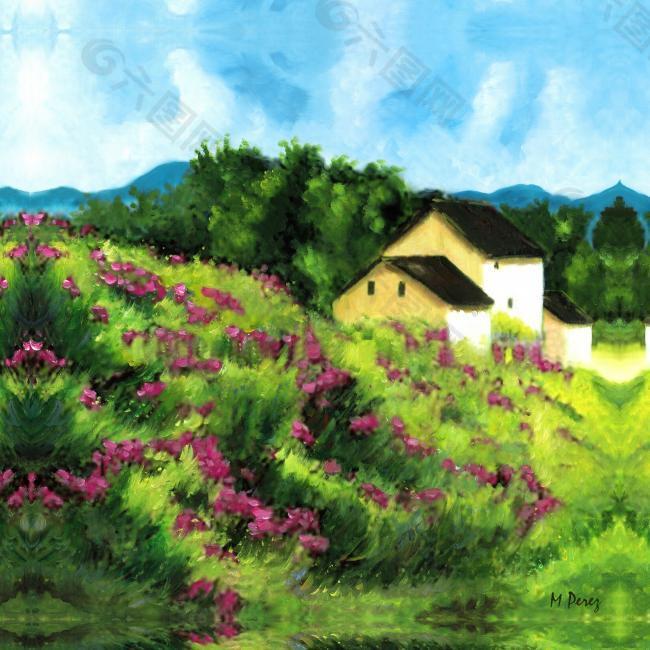 fjing (16)風(fēng)景建筑田園植物水景田園印象畫派寫實(shí)主義油畫裝飾畫