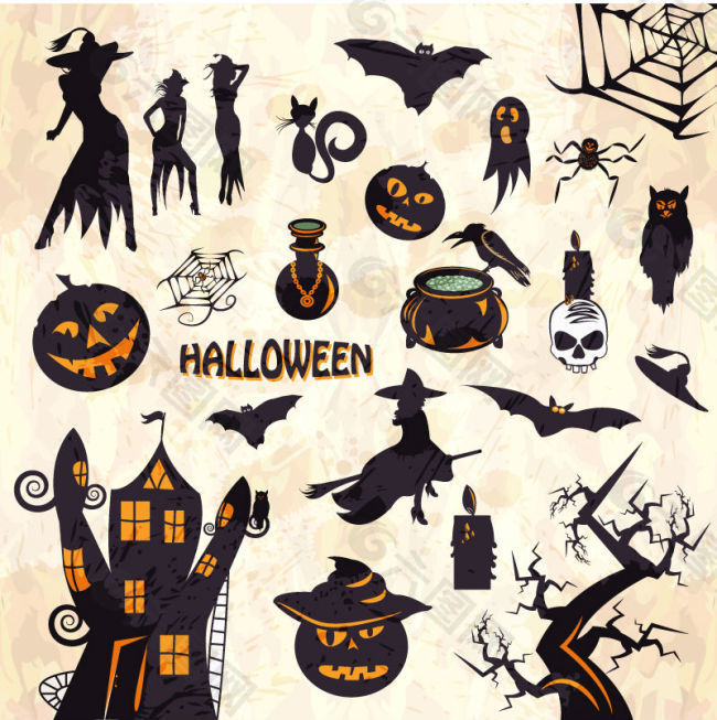 黑色萬圣節元素矢量素材