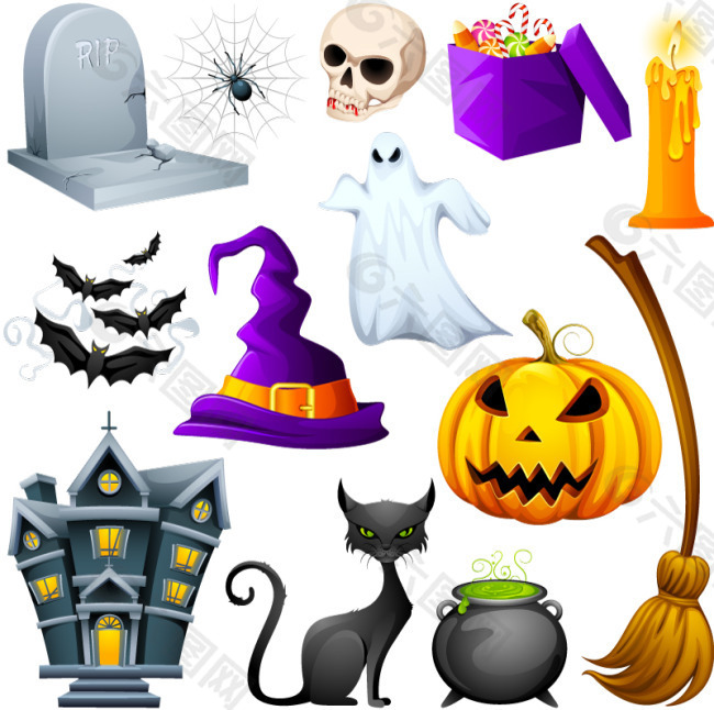 卡通萬圣節圖標設計矢量素材