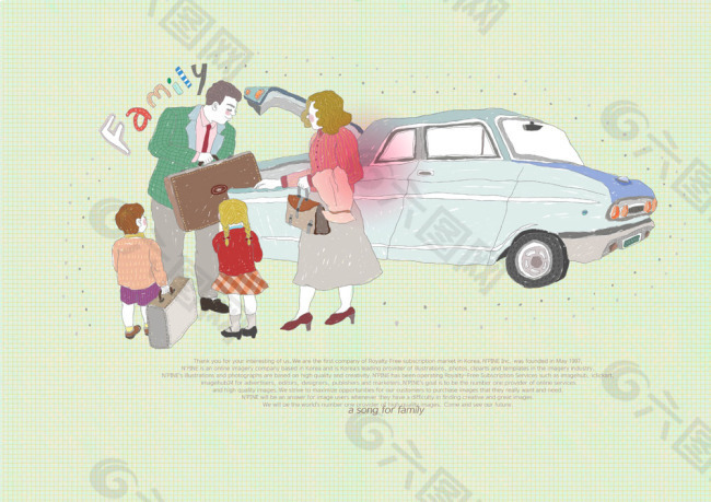 小汽車一家子插畫素材