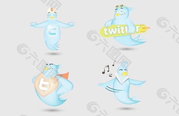 可愛(ài)卡通twitter圖標(biāo)矢量圖