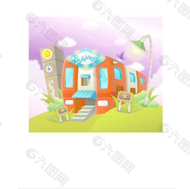 可愛(ài)卡通場(chǎng)景矢量圖14