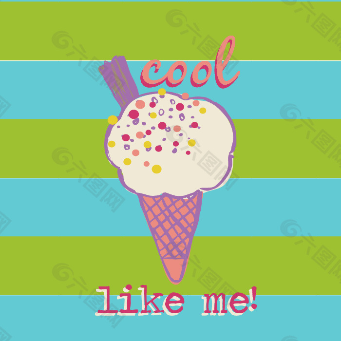印花矢量图 生活元素 冰淇淋 文字 英文 免费素材