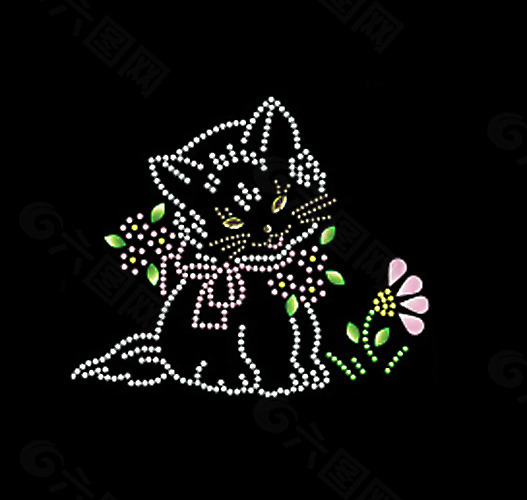 燙鉆 動物 貓 植物 花朵 免費素材