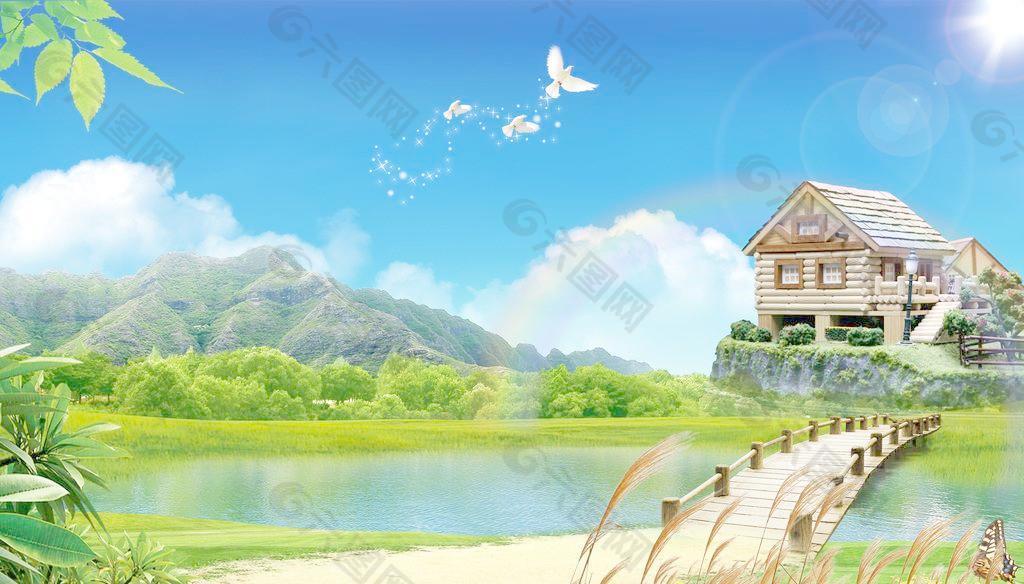 藍(lán)天 白云 草地