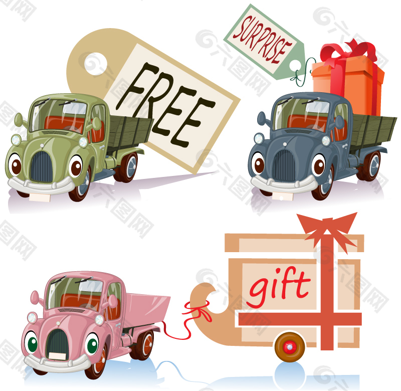 3款卡通汽車設(shè)計矢量素材