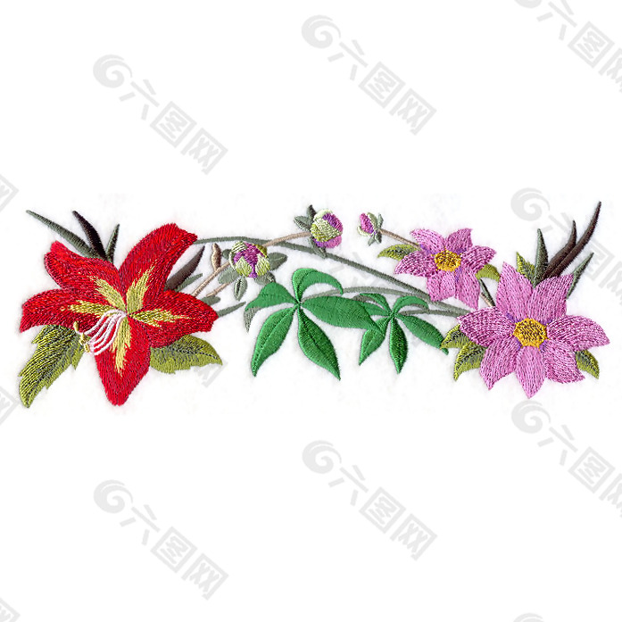 繡花 花朵 花邊 樹葉 免費素材