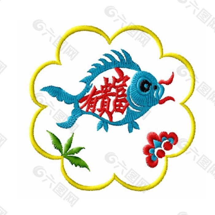 绣花 鱼 花纹 花朵 文字 免费素材