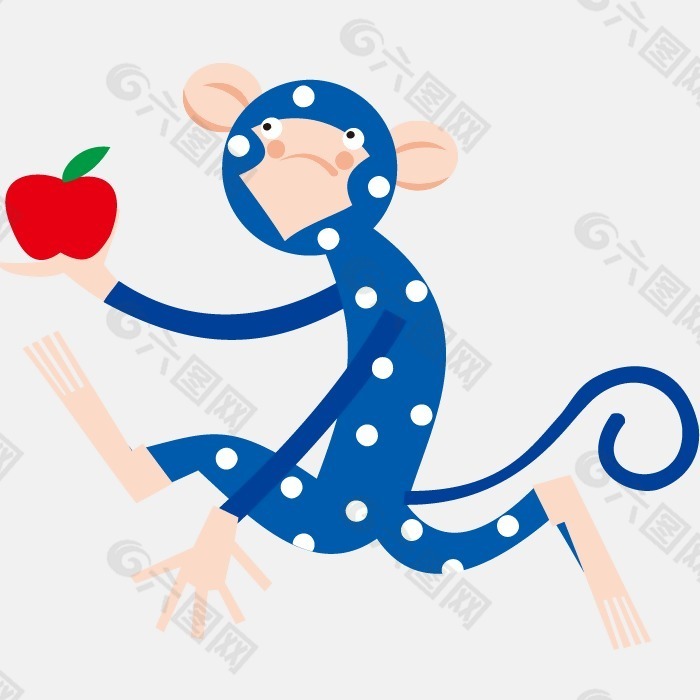 印花矢量圖 嬰童 猴子 蘋果 色彩 免費素材