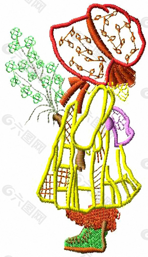 繡花 卡通 色彩 小女孩 免費(fèi)素材