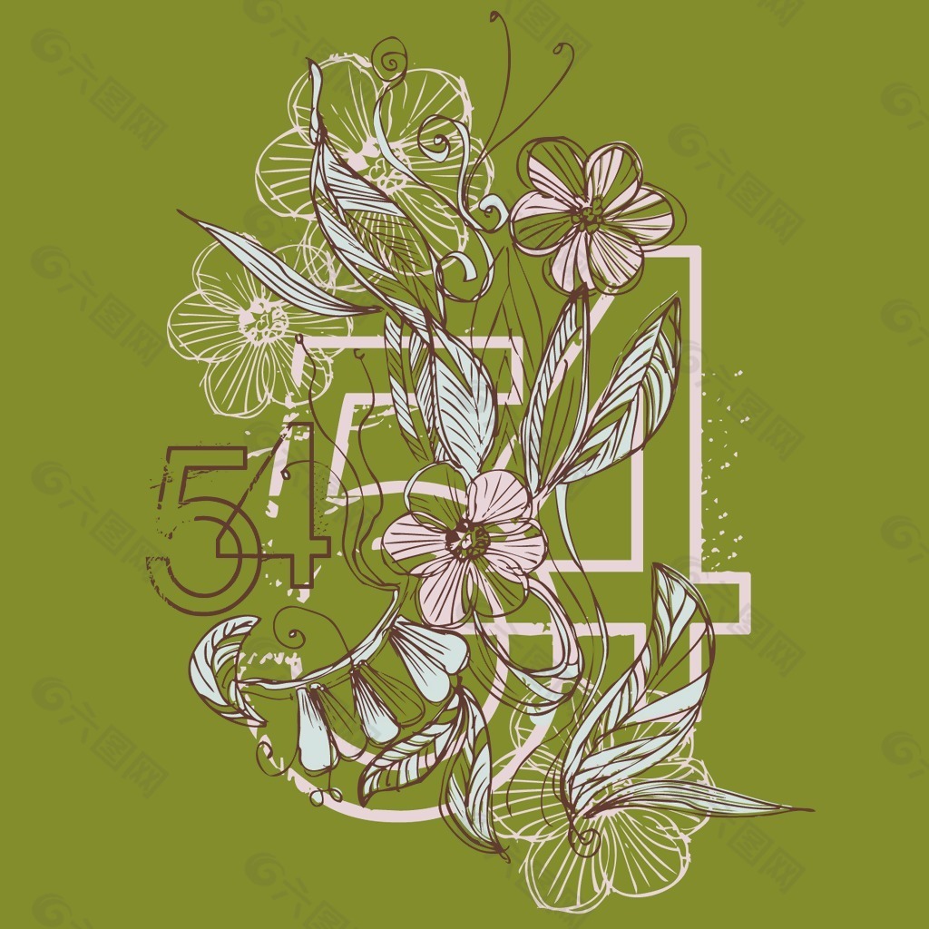 印花矢量圖 色彩 綠色 文字 英文 免費素材