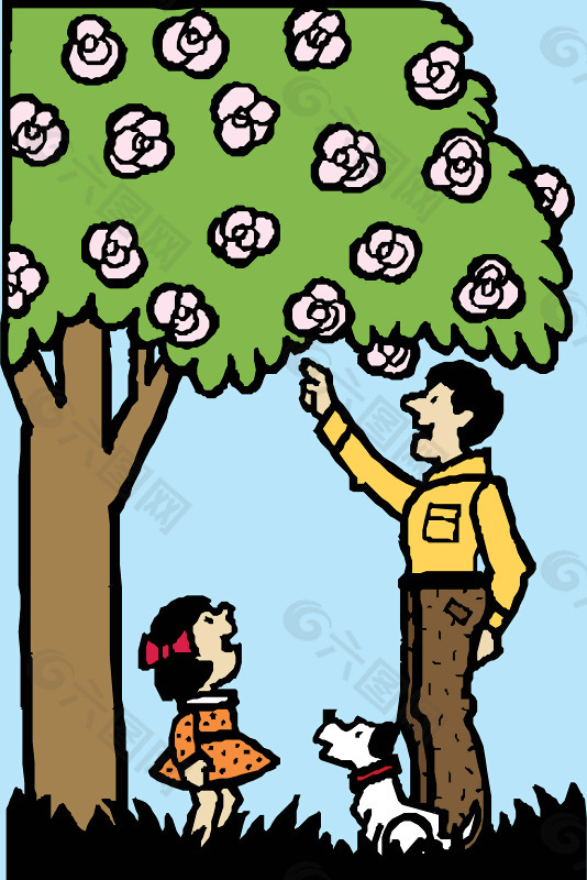 樹下的父親和女兒