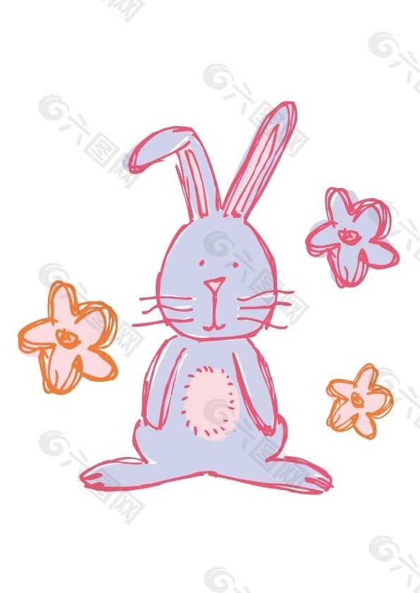 印花矢量图 可爱卡通 卡通动物 兔子 粉红色 免费素材