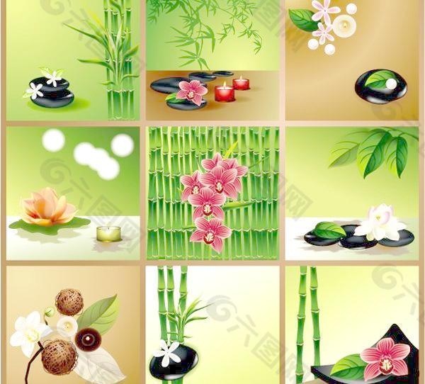 中国风格的花、竹背景矢量素材