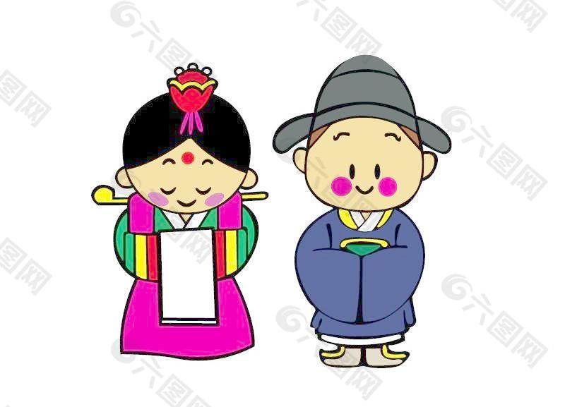 卡通韓國(guó)新娘和新郎矢量素材