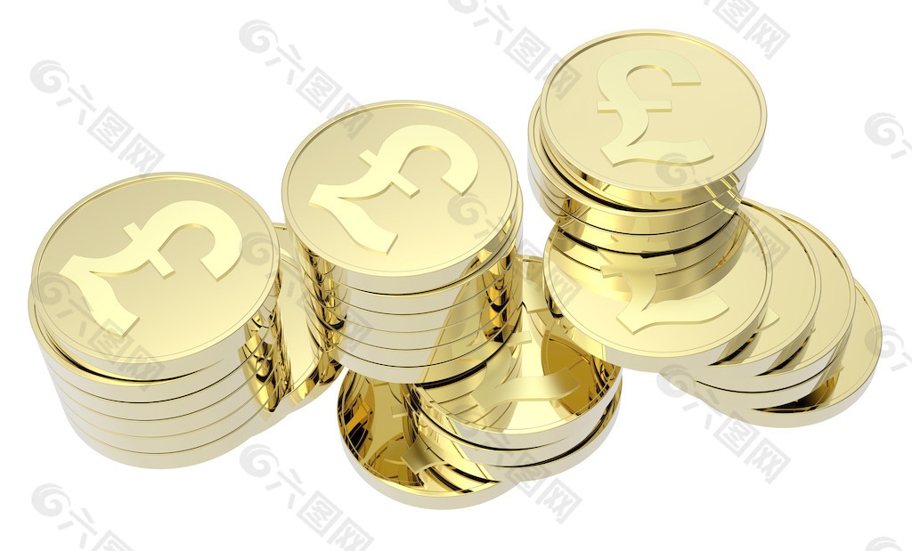 金幣堆孤立在白色的背景