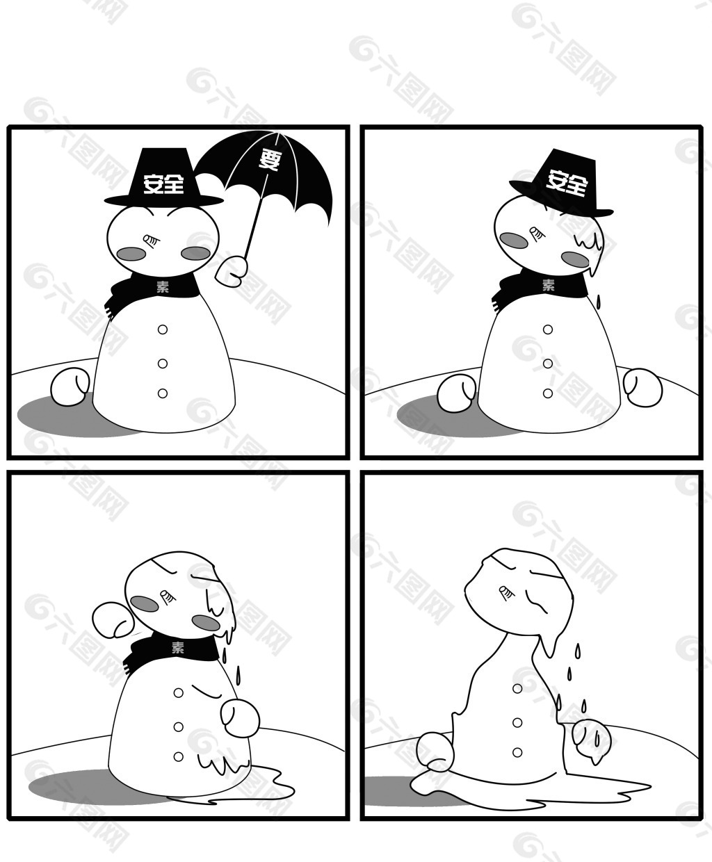 雪人黑白单色漫画
