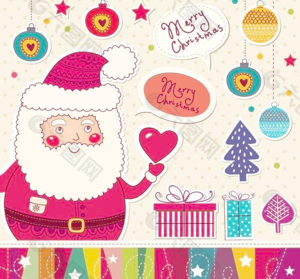 圣誕節卡通貼紙背景矢量04矢量