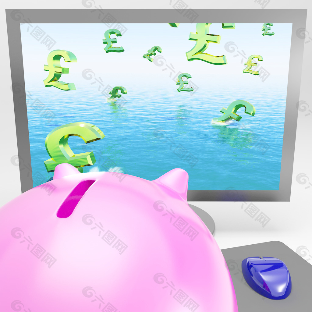 英鎊的符號(hào)溺水在監(jiān)視器顯示英國危機(jī)