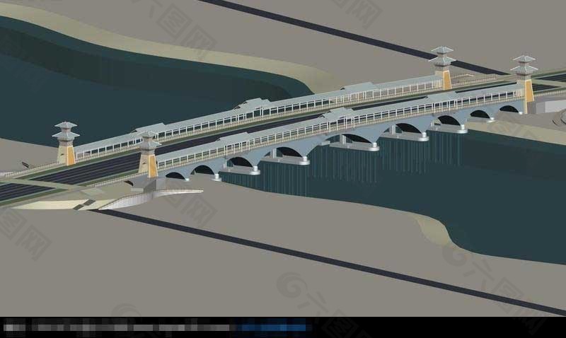 中国民族风的桥梁大桥3d小品建筑模型