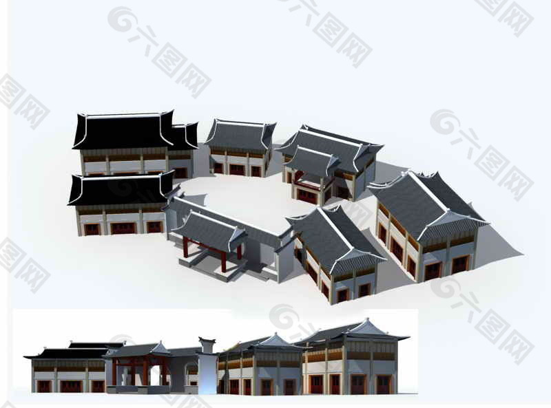 古建多層商業中心建筑群3D模型
