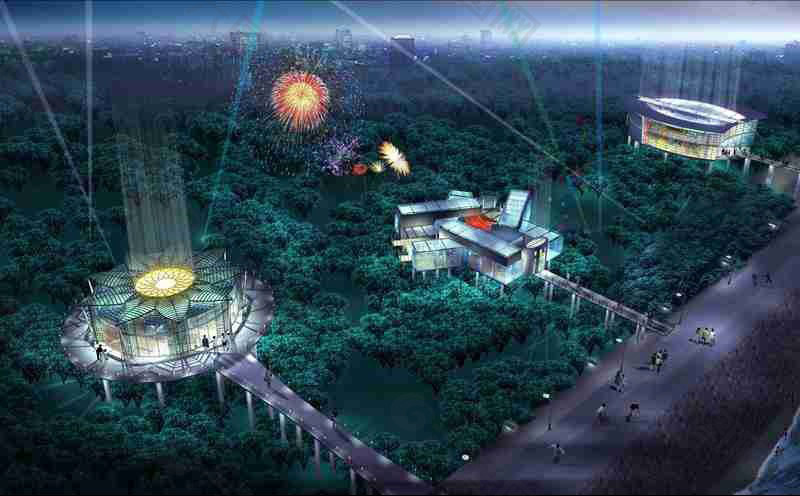 商業(yè)中心建筑群夜景效果圖設(shè)計