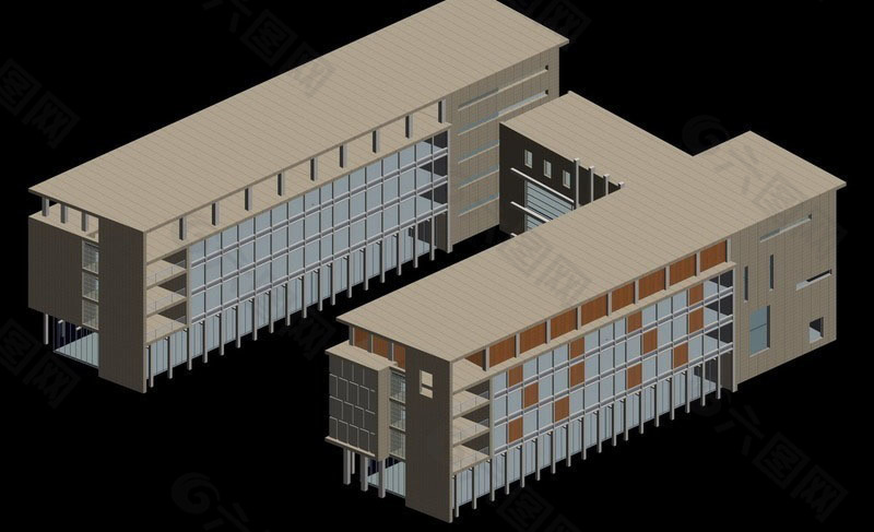 现代学校建筑群3d模型设计