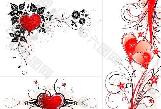 浪漫愛心創意花紋矢量素材