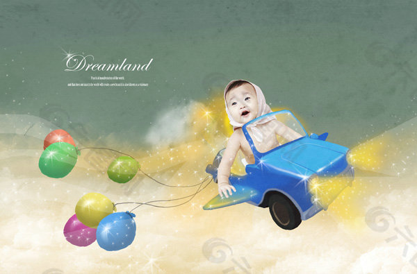 玩具車與寶寶PSD素材