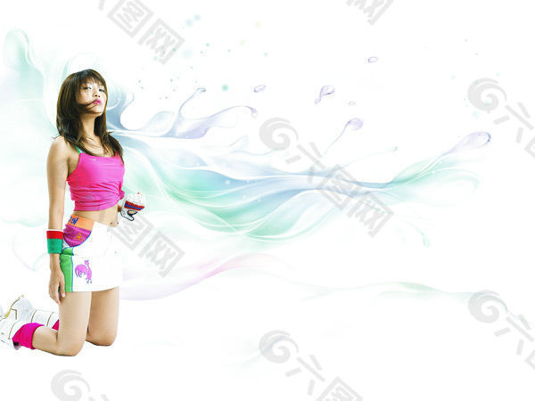 韓國(guó)動(dòng)感美女炫彩背景psd素材36